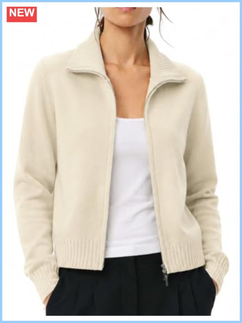 Zip Up Cropped Cardigan Sweater Women Ribbed Knit Jacket